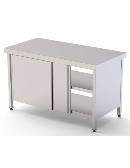 Mesa de Trabajo Acero inoxidable Central Con Puerta Corredera en Ambas Caras 1600x900x850h mm WTC190160PT