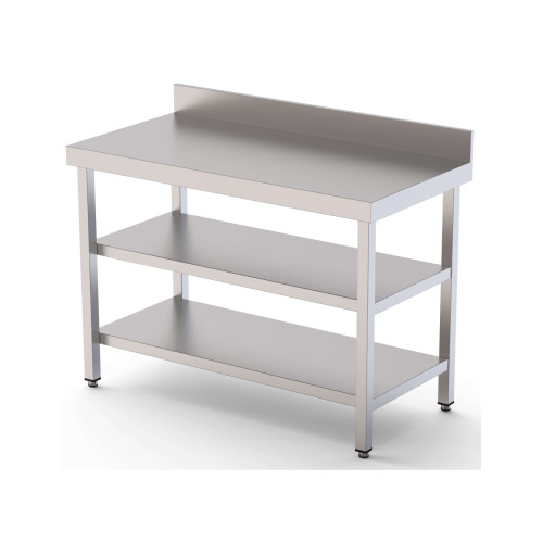 Mesa de Trabajo Acero inoxidable Mural Con 2 Estante 1000x550x850h mm WTW155100S2