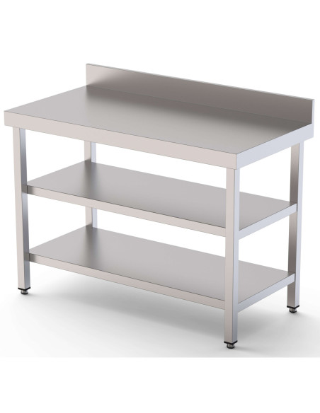 Mesa de Trabajo Acero inoxidable Mural Con 2 Estante 1300x900x850h mm WTW190130S2