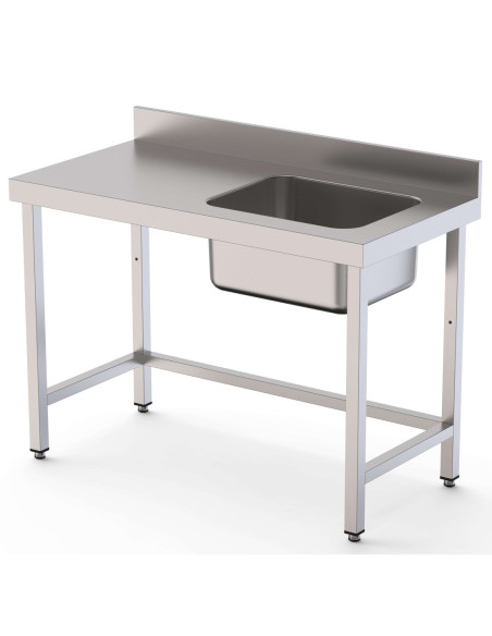 Mesa de Trabajo Acero Inoxidable Mural Sin Estante y Con Cubeta a la Derecha 1200x600x850h mm  WTW16012RB0  20,03KG