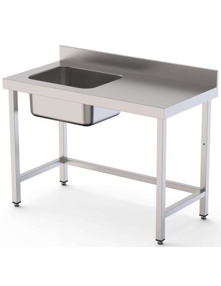 Mesa de Trabajo Acero Inoxidable Mural Sin Estante y Con Cubeta a la izquierda 1800x600x850h mm  WTW16018LB0