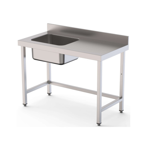 Mesa de Trabajo Acero Inoxidable Mural Sin Estante y Con Cubeta a la izquierda 2600x600x850h mm  WTW16026LB0