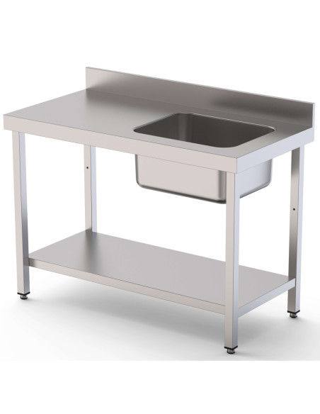 Mesa de Trabajo Acero Inoxidable Mural Con Estante y Con Cubeta a la Derecha 1000x600x850h mm  WTW16010RB1