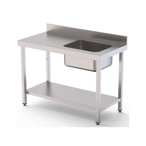 Mesa de Trabajo Acero Inoxidable Mural Con Estante y Con Cubeta a la Derecha 2800x600x850h mm  WTW16028RB1