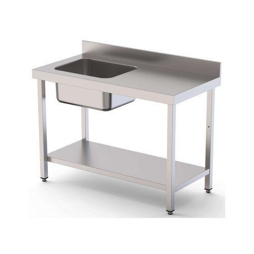 Mesa de Trabajo Acero Inoxidable Mural Con Estante y Con Cubeta a la izquierda 1200x600x850h mm  WTW16012LB1