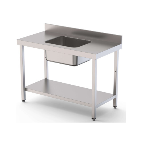 Mesa de Trabajo Acero Inoxidable Mural Con Estante y Con Cubeta Central 1800x600x850h mm  WTW16018CB1