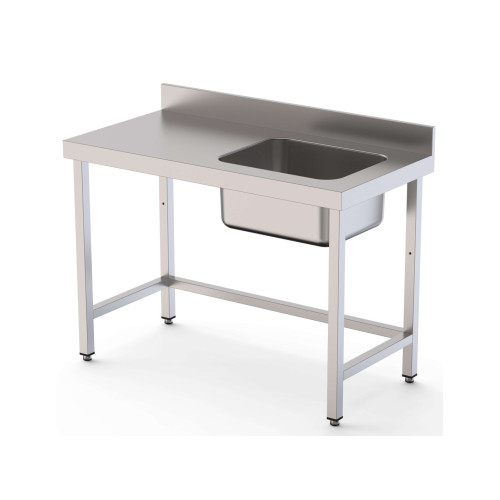 Mesa de Trabajo Acero Inoxidable Mural Sin Estante y Con Cubeta a la Derecha 2200x700x850h mm  WTW17022RB0