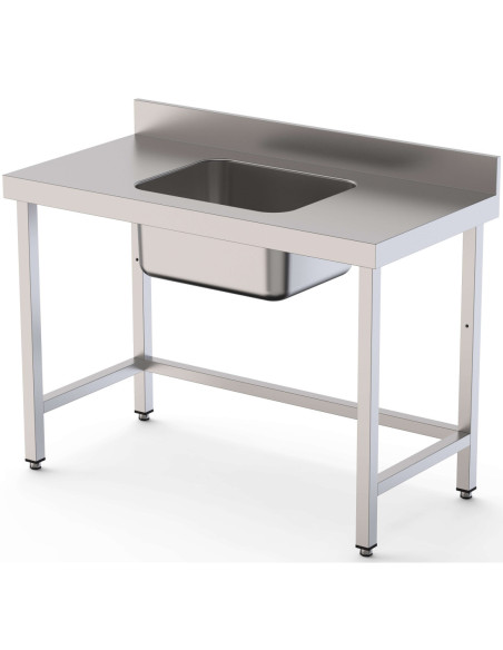 Mesa de Trabajo Acero Inoxidable Mural Sin Estante y Con Cubeta Central 1600x700x850h mm  WTW17016CB0