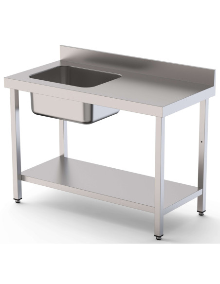 Mesa de Trabajo Acero Inoxidable Mural Con Estante y Con Cubeta a la izquierda 1500x700x850h mm  WTW17015LB1