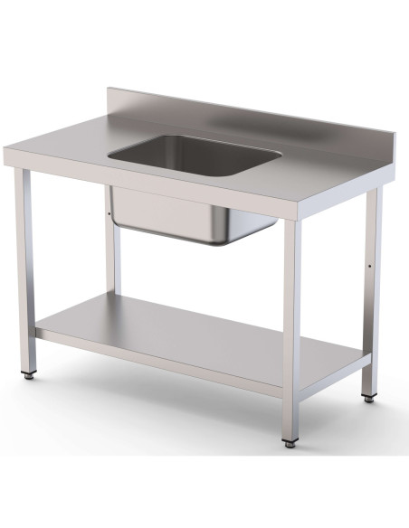Mesa de Trabajo Acero Inoxidable Mural Con Estante y Con Cubeta Central 1600x700x850h mm  WTW17016CB1