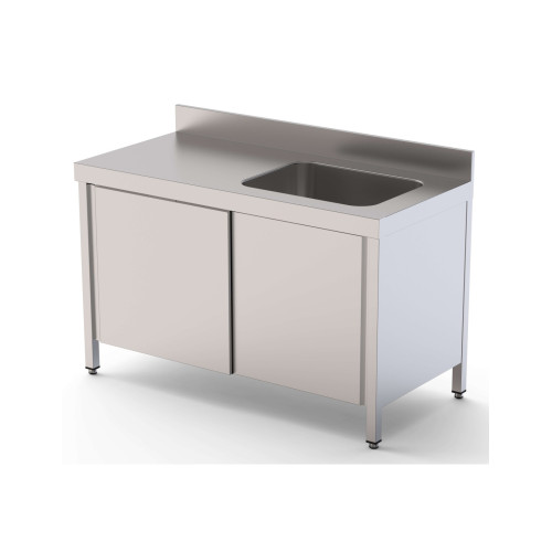 Mesa de Trabajo Acero Inoxidable Mural Con Puertas y Con Cubeta a la Derecha 1200x600x850h mm WTW16012RBSD