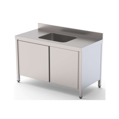 Mesa de Trabajo Acero Inoxidable Mural Con Puertas y Con Cubeta Central 1600x600x850h mm WTW16016CBSD