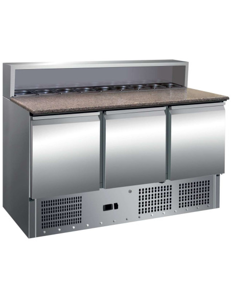 Mesa GN1/1 3 Puertas Preparación Ensaladas con Encimera de Granito de 1365 x700 x1010h mm PEKIN PS903
