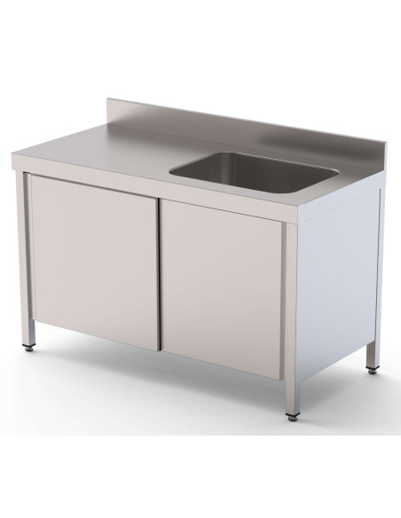 Mesa de Trabajo Acero Inoxidable Mural Con Puertas y Con Cubeta a la Derecha 2600x700x850h mm WTW17026RBSD