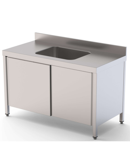 Mesa de Trabajo Acero Inoxidable Mural Con Puertas y Con Cubeta Central 1800x700x850h mm WTW17018CBSD