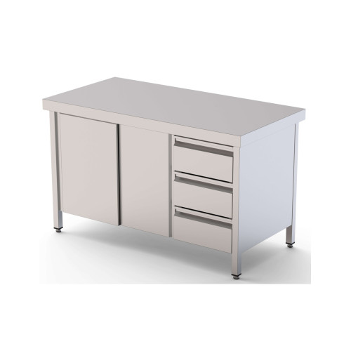 Mesa de Trabajo Acero Inoxidable Central Con Cajones a la Derecha 1400x600x850h mm WTC16014DDR