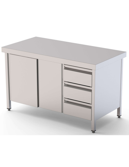 Mesa de Trabajo Acero Inoxidable Central Con Cajones a la Derecha 1600x600x850h mm WTC16016DDR