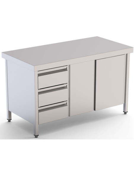 Mesa de Trabajo Acero Inoxidable Central Con Cajones a la Izquierda 2400x600x850h mm WTC16024DDL