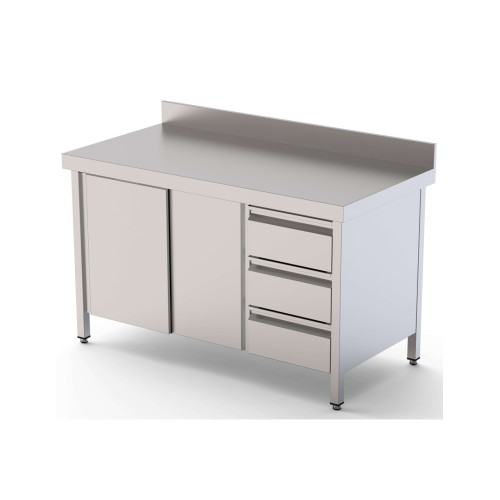 Mesa de Trabajo Acero Inoxidable Mural Con Cajones a la Derecha 1400x600x850h mm WTW16014DDR