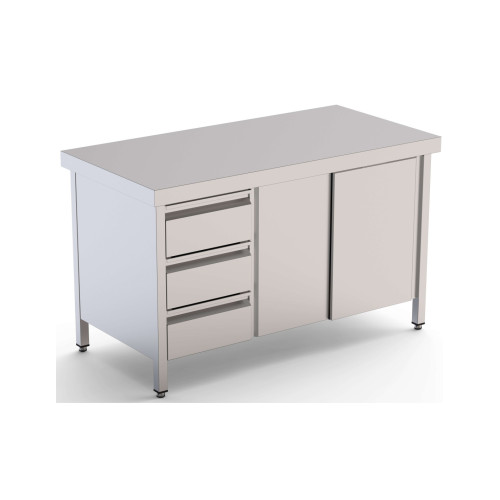 Mesa de Trabajo Acero Inoxidable Central Con Cajones a la Izquierda 1800x700x850h mm WTC17018DDL