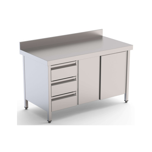 Mesa de Trabajo Acero Inoxidable Mural Con Cajones a la Izquierda 2000x700x850h mm WTW17020DDL