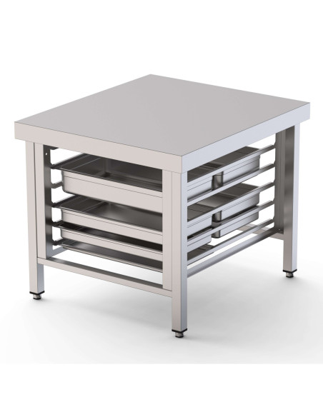 Mesa de Soporte Acero Inoxidable Para Hornos Con 6 Guias GN2/1 850x750x700h mm WTC085GN11O
