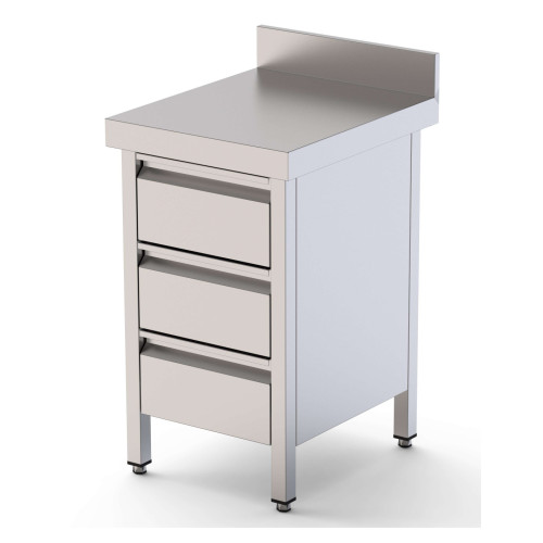 Mesa de Trabajo Acero Inoxidable Mural Con Cajones 500x600x850h mm WTW160050D3