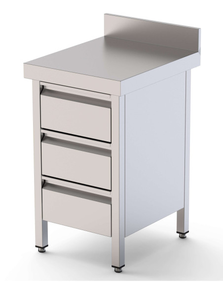 Mesa de Trabajo Acero Inoxidable Mural Con Cajones 500x700x850h mm WTW170050D3