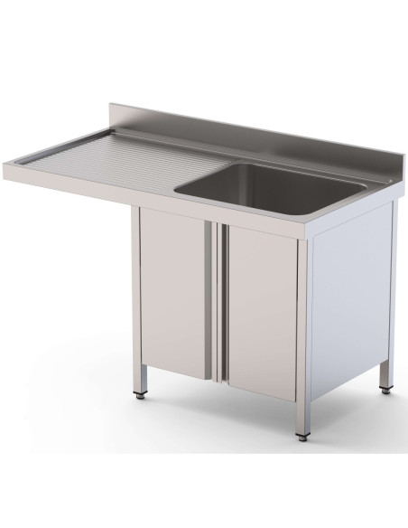 Fregadero Acero Inoxidable 2 Cubas Derecha Para Lavavajillas Fondo 700 Con Puertas Correderas 1800x700x850h mm IS1718R2D