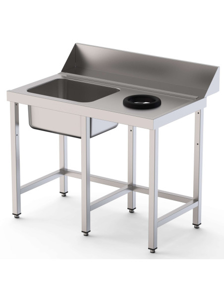 Mesa Acero Inoxidable Para Lavavajillas De Prelavado 1 Cubeta Sin Estante 1600x750x800h mm IS17516DWIN0S0