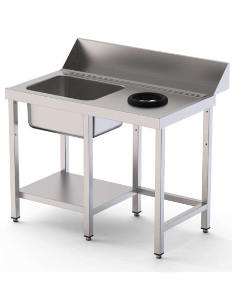 Mesa Acero Inoxidable Para Lavavajillas De Prelavado 1 Cubeta Con Estante 1100x750x850h mm IS17511DWIN0S1