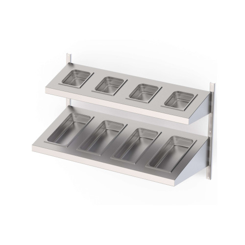 Estantería Mural Acero Inoxidable Con Estante Inclinado Cubeta GN Para Cremallera Mural Fondo 250 1000x250 mm AWSSS1002