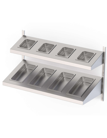 Estantería Mural Acero Inoxidable Con Estante Inclinado Cubeta GN Para Cremallera Mural Fondo 400 1000x400 mm AWSSS1004
