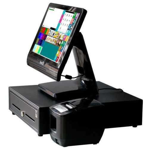 Sistema TPV Compacto Táctil resistiva: TPV Compacto+Cajón Portamonedas+Impresora de Tickets 58mm Versión Completa Com