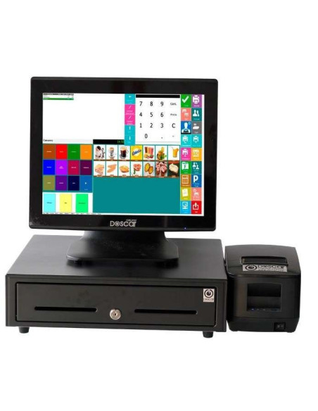 Sistema TPV Compacto Táctil capacitiva: TPV Compacto+Cajón Portamonedas+Impresora de Tickets 58mm Versión Básica Hos