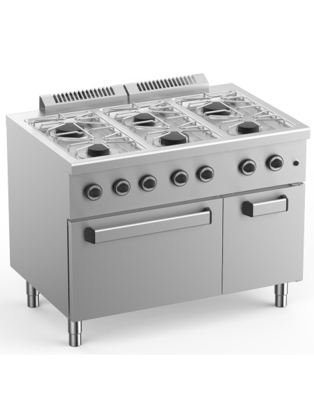 Cocina a Gas 6 Fuegos con Horno a Gas GN2/1  Fondo 700 ELFU711FG START LINE