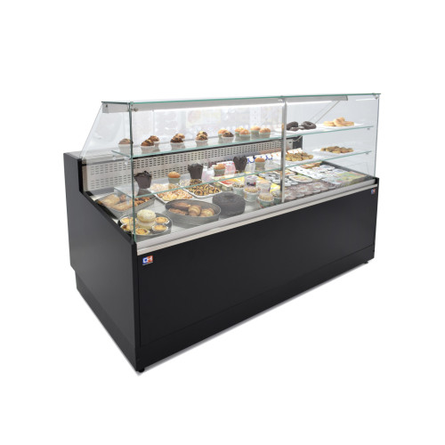 Vitrina Refrigerada Pastelería de 1,5 metros Fondo 973 mm Frío Estático - Exposición Inoxidable - 2 Estantes Línea