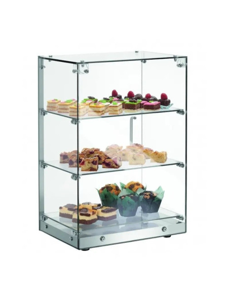 Vitrina Neutra Expositora 3 pisos base inoxidable 406x350x618h mm Línea Pekín XCZ-60L