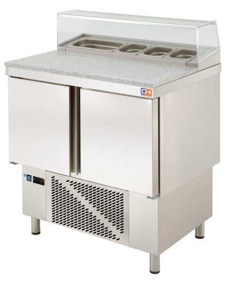 Mesa Refrigerada Compacta  Preparación Encimera Granito y Expositor ingredientes GN1/6  910x700x895h mm Línea CORDOBA