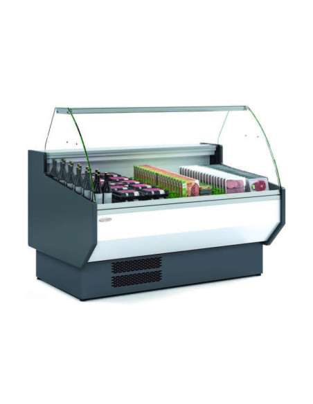 Vitrina Refrigerada Cristal Curvo Fondo 1100 dim.2525x1100x1235h mm Línea Córdoba VED-10-25-C-TF