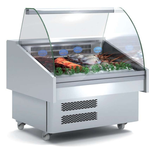 Vitrina Expositora Refrigerada Pescado / Marisco evaporador estático más placa fría dim.1285x915x1185h mm Línea Cór