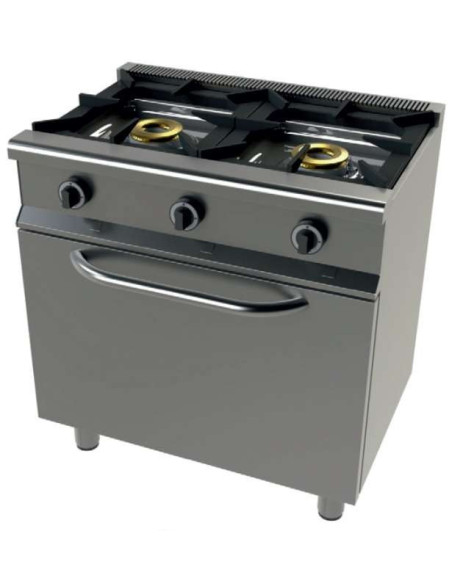 Cocina a gas con horno GN1/1 4,5 Kw, 2 fuegos 8+8 Kw SerIe 550 JUNEX con medidas 800x550x850h mm 6201/1