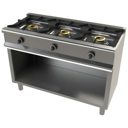 Cocina a gas con mueble de 3 fuegos 8+8+8 Kw SerIe 550 JUNEX con medidas 1200x550x850h mm 6300/1