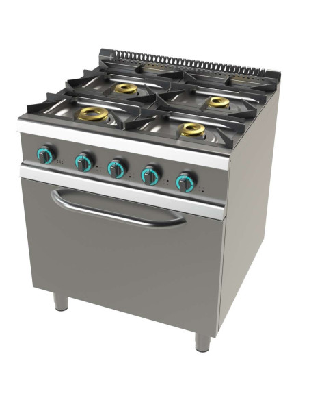 Cocina a gas con horno GN2/1 de 4 fuegos 8+4,5+6+6 Kw SerIe 700 JUNEX con medidas 800x730x900h mm FO7N401