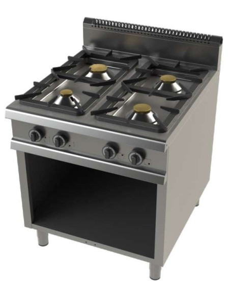 Cocina a gas con mueble de 4 fuegos 4,3+8,3+10+8,3 Kw Serie 900 JUNEX con medidas 800x900x900h mm FO9C400