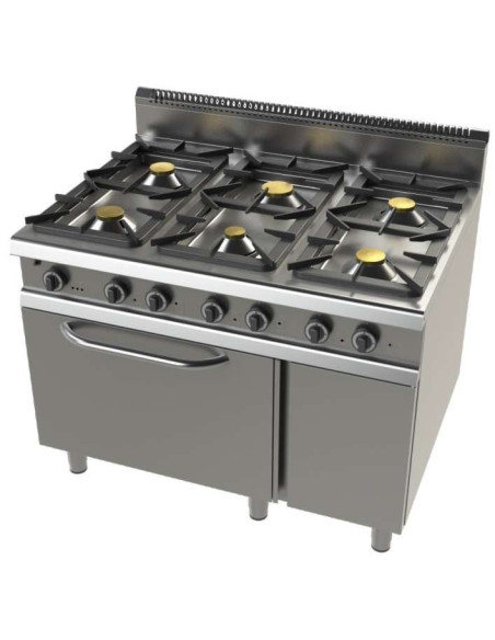 Cocina a gas con mueble 6 fuegos 2X8+4,5+3x6 Kw Serie 900 JUNEX con medidas 1200x900x900h mm 9600/3