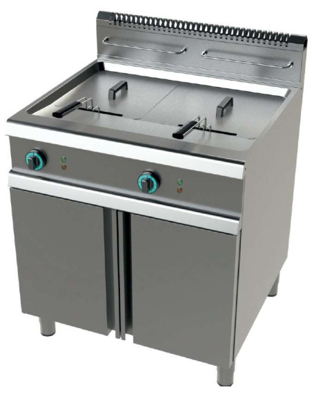 Freidora a gas 2 cuba limpia de 21+21 litros con 19+19Kw Serie 900 JUNEX con medidas 800x900x900h mm FG9C221
