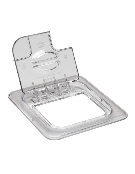 Tapa FlipLid con muesca GN 1/6 - 16,2 x 17,6 x 2,2 cm - (No incluye cubeta) - Transparente - Venta 1 unidad.