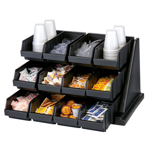 Soporte con 12 recipientes - 64,8 x 54,3 x 36,2 cm - Negro