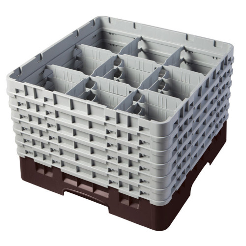 Cesta de lavado 9 comp. 6 alturas - 14,8 cm Ø máx. - alt. máx. 29,9 cm - 50 x 50 x 34,9 cm - Castaño